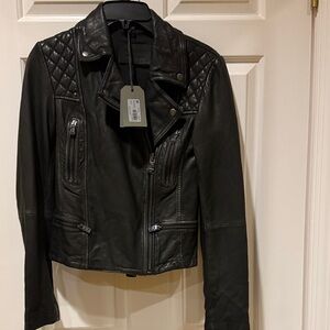 All Saints Quilted Black Leather Jacket